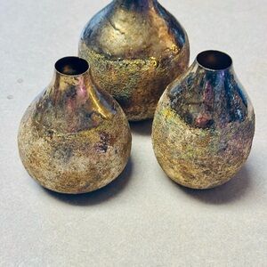 Nested Interiors Set of Three Metallic Metal Vases